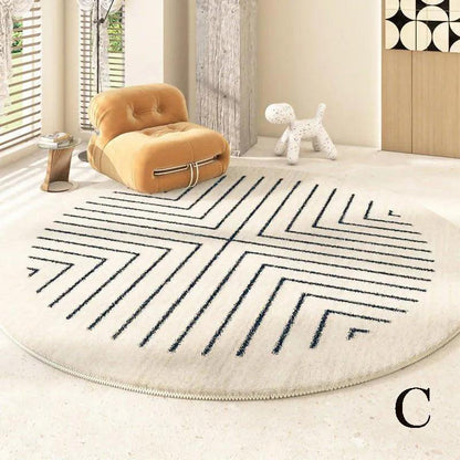 Minimalist Geometric Black Line Pattern Round Carpet │ Modern Home Large Area Plush Rugs - Besontique Home