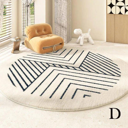 Minimalist Geometric Black Line Pattern Round Carpet │ Modern Home Large Area Plush Rugs - Besontique Home