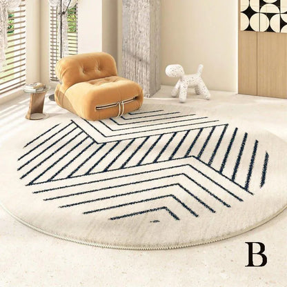Minimalist Geometric Black Line Pattern Round Carpet │ Modern Home Large Area Plush Rugs - Besontique Home