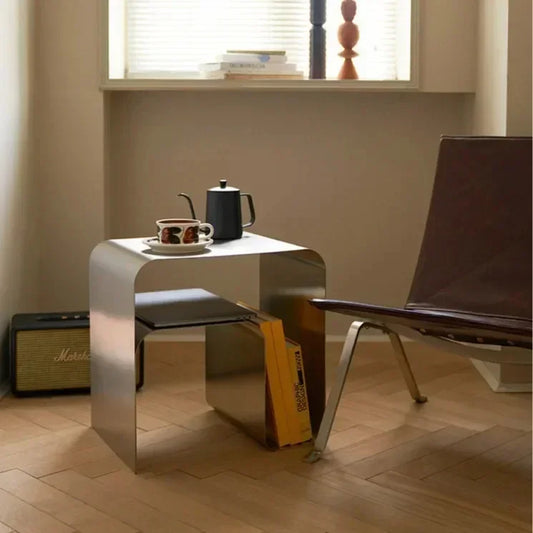 Minimalist Stainless Steel Coffee Living Room Table │ Japandi Modern Bedside End Table Furniture - Besontique Home