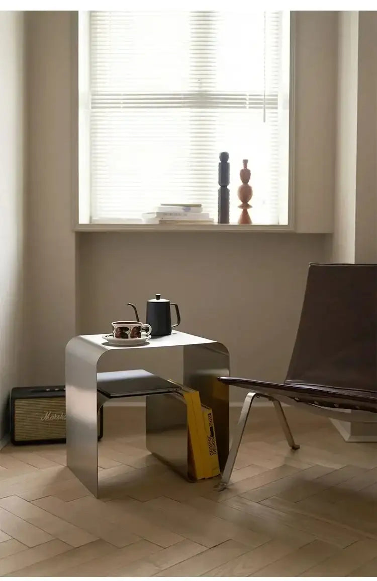 Minimalist Stainless Steel Coffee Living Room Table │ Japandi Modern Bedside End Table Furniture - Besontique Home