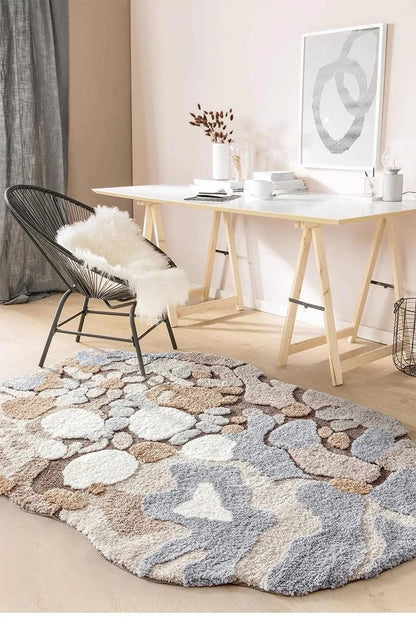 Modern Abstract Art Soft High-Quality Tufting Area Rug │ Irregular Design Fluffy Floor Bedroom Carpet - Besontique Home