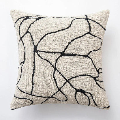 Modern Abstract Embroidered Cushion Cover │ Geometric Beige Black Tufted Throw Pillow Covers Decorative Pillowcase - Besontique Home