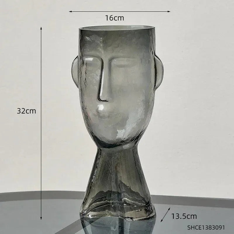 Modern Abstract Face Transparent Glass Flower Vase │ Minimal Art Home Terrarium for Table Decor - Besontique