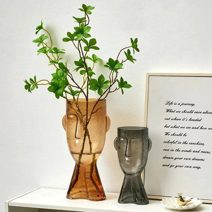 Modern Abstract Face Transparent Glass Flower Vase │ Minimal Art Home Terrarium for Table Decor - Besontique Home
