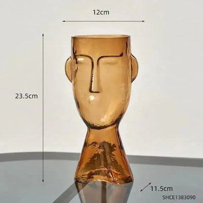 Modern Abstract Face Transparent Glass Flower Vase │ Minimal Art Home Terrarium for Table Decor - Besontique Home