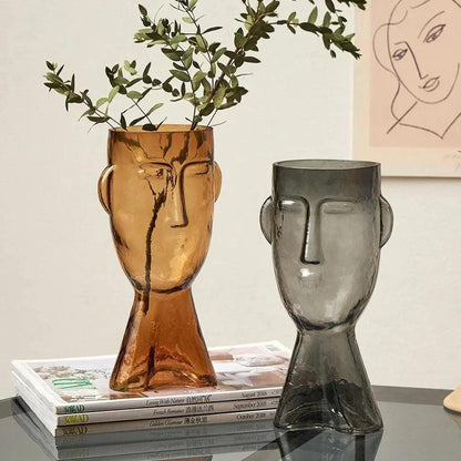 Modern Abstract Face Transparent Glass Flower Vase │ Minimal Art Home Terrarium for Table Decor - Besontique Home