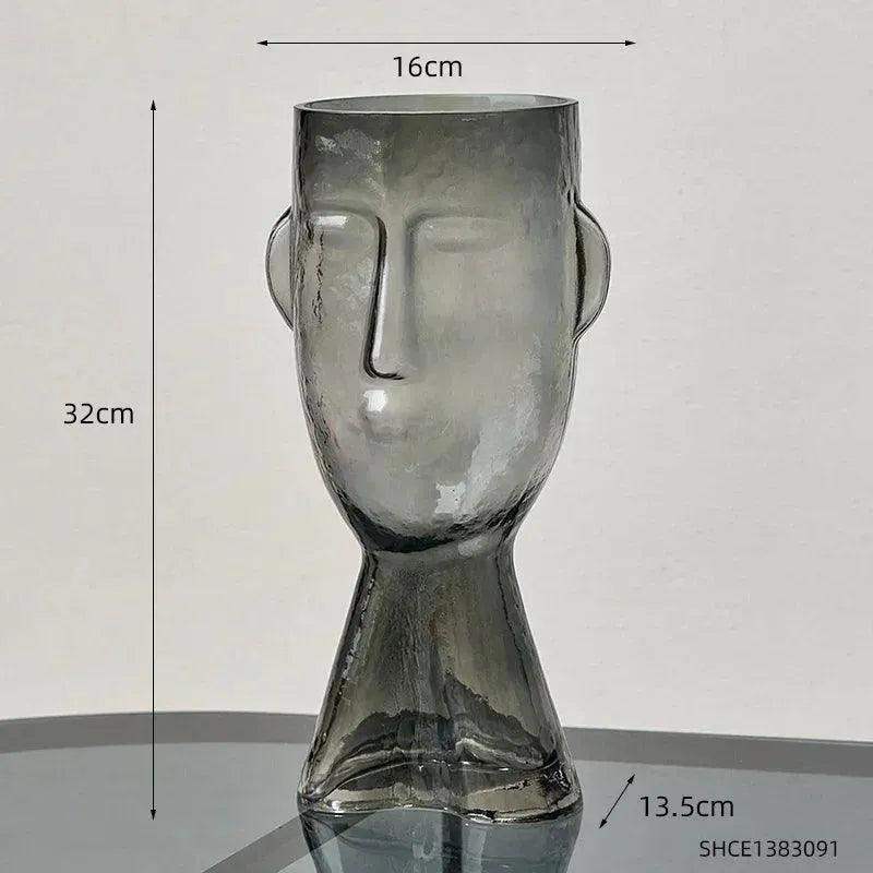 Modern Abstract Face Transparent Glass Flower Vase │ Minimal Art Home Terrarium for Table Decor - Besontique Home