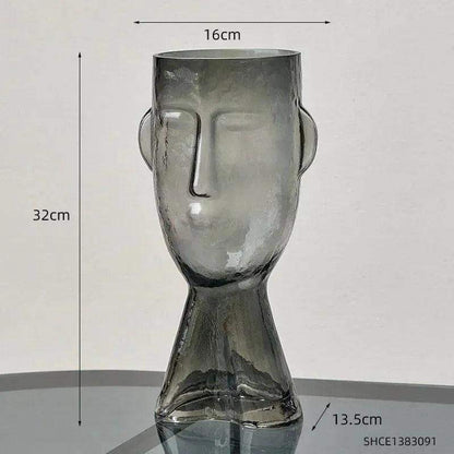 Modern Abstract Face Transparent Glass Flower Vase │ Minimal Art Home Terrarium for Table Decor - Besontique Home