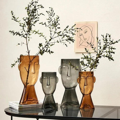 Modern Abstract Face Transparent Glass Flower Vase │ Minimal Art Home Terrarium for Table Decor - Besontique Home