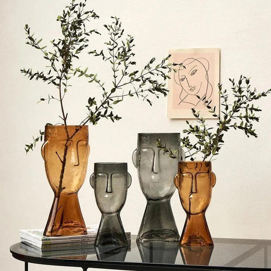 Modern Abstract Face Transparent Glass Flower Vase │ Minimal Art Home Terrarium for Table Decor - Besontique Home