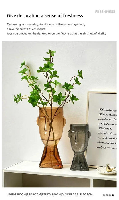 Modern Abstract Face Transparent Glass Flower Vase │ Minimal Art Home Terrarium for Table Decor - Besontique Home