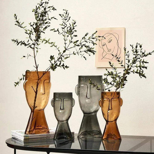 Modern Abstract Face Transparent Glass Flower Vase │ Minimal Art Home Terrarium for Table Decor - Besontique Home