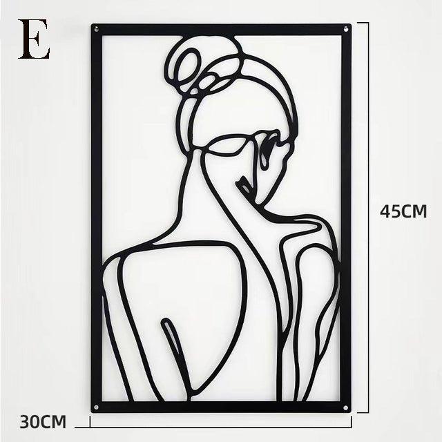 Modern Abstract Female Black Line Silhouette Metal Art │ Nordic Woman Iron Wall Hanging Decor Ornament - Besontique