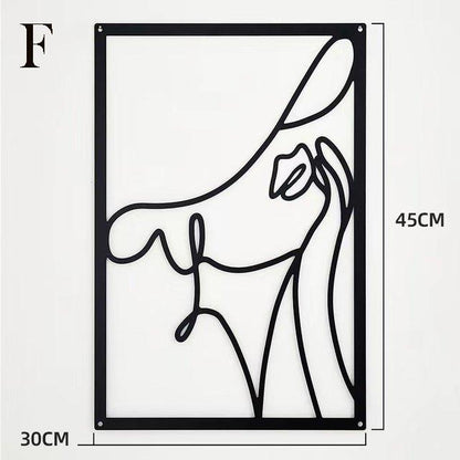 Modern Abstract Female Black Line Silhouette Metal Art │ Nordic Woman Iron Wall Hanging Decor Ornament - Besontique