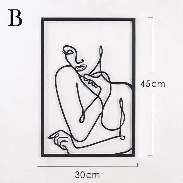 Modern Abstract Female Black Line Silhouette Metal Art │ Nordic Woman Iron Wall Hanging Decor Ornament - Besontique Home