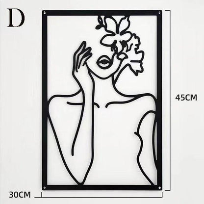 Modern Abstract Female Black Line Silhouette Metal Art │ Nordic Woman Iron Wall Hanging Decor Ornament - Besontique Home