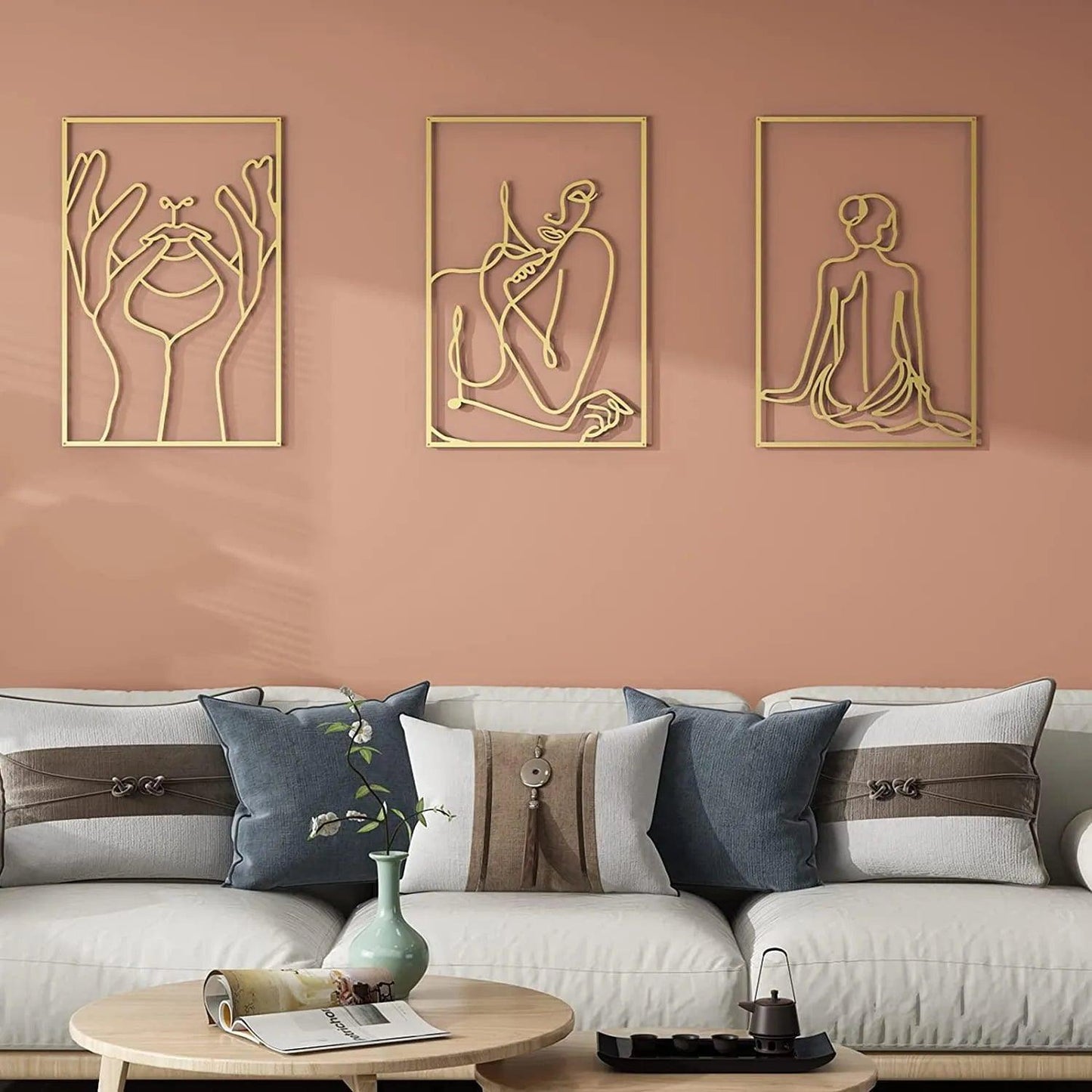 Modern Abstract Female Gold Line Silhouette Metal Art │ Nordic Woman Iron Wall Hanging Decor Ornament - Besontique Home