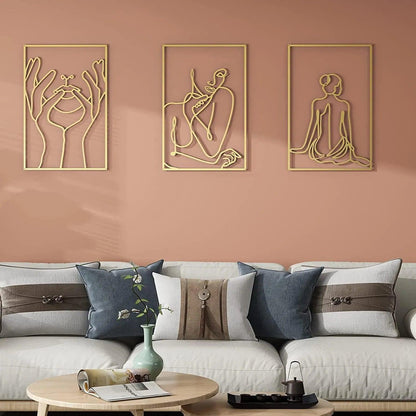 Modern Abstract Female Gold Line Silhouette Metal Art │ Nordic Woman Iron Wall Hanging Decor Ornament - Besontique Home