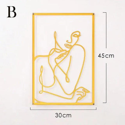 Modern Abstract Female Gold Line Silhouette Metal Art │ Nordic Woman Iron Wall Hanging Decor Ornament - Besontique Home