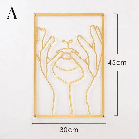Modern Abstract Female Gold Line Silhouette Metal Art │ Nordic Woman Iron Wall Hanging Decor Ornament - Besontique Home