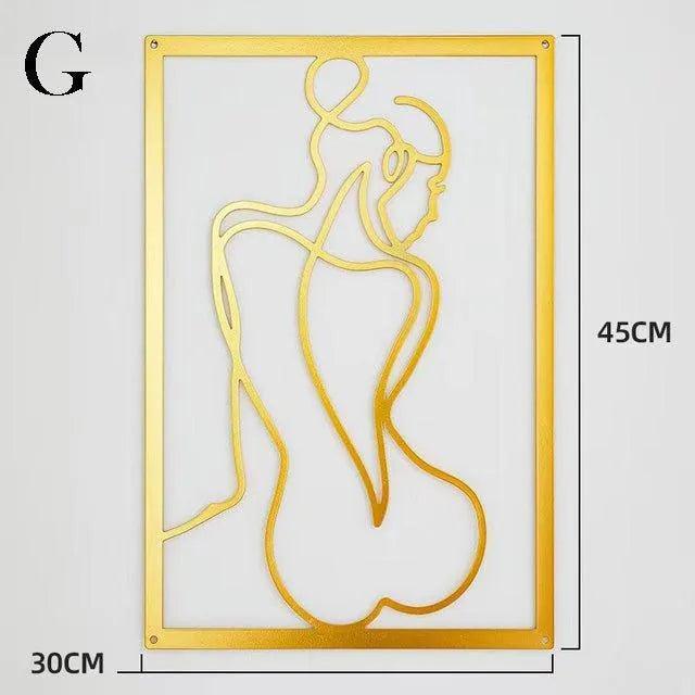 Modern Abstract Female Gold Line Silhouette Metal Art │ Nordic Woman Iron Wall Hanging Decor Ornament - Besontique Home