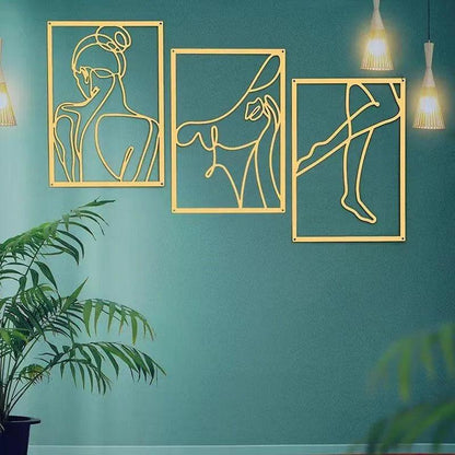 Modern Abstract Female Gold Line Silhouette Metal Art │ Nordic Woman Iron Wall Hanging Decor Ornament - Besontique Home