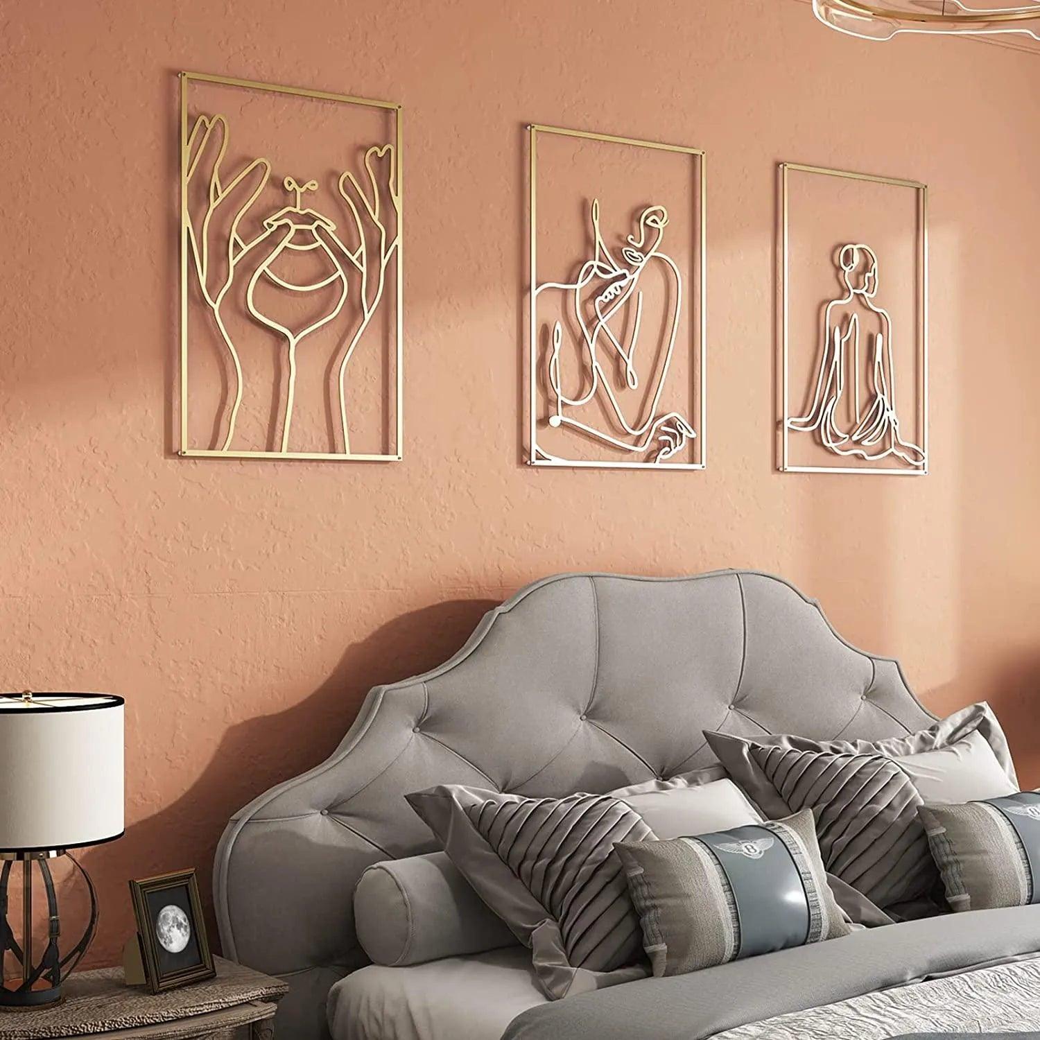 Modern Abstract Female Gold Line Silhouette Metal Art │ Nordic Woman Iron Wall Hanging Decor Ornament - Besontique Home