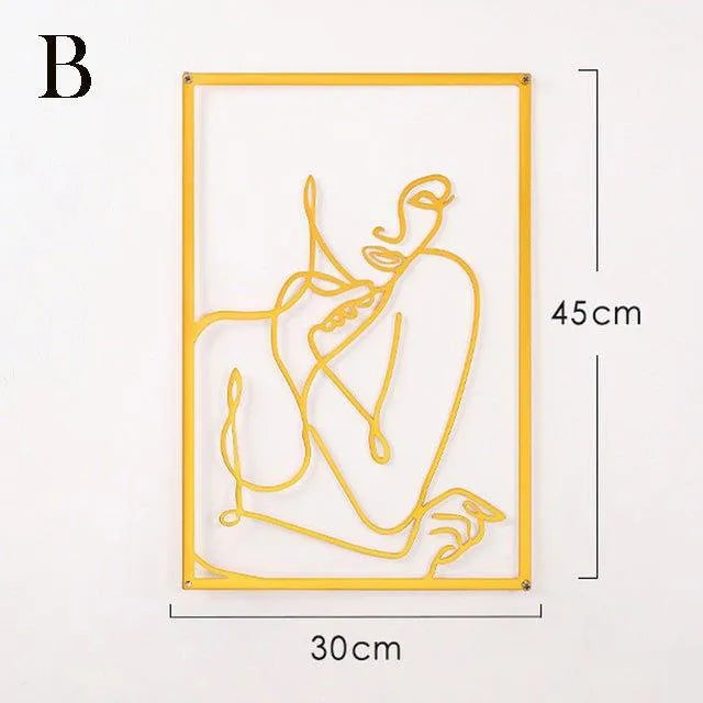 Modern Abstract Female Gold Line Silhouette Metal Art │ Nordic Woman Iron Wall Hanging Decor Ornament - Besontique Home