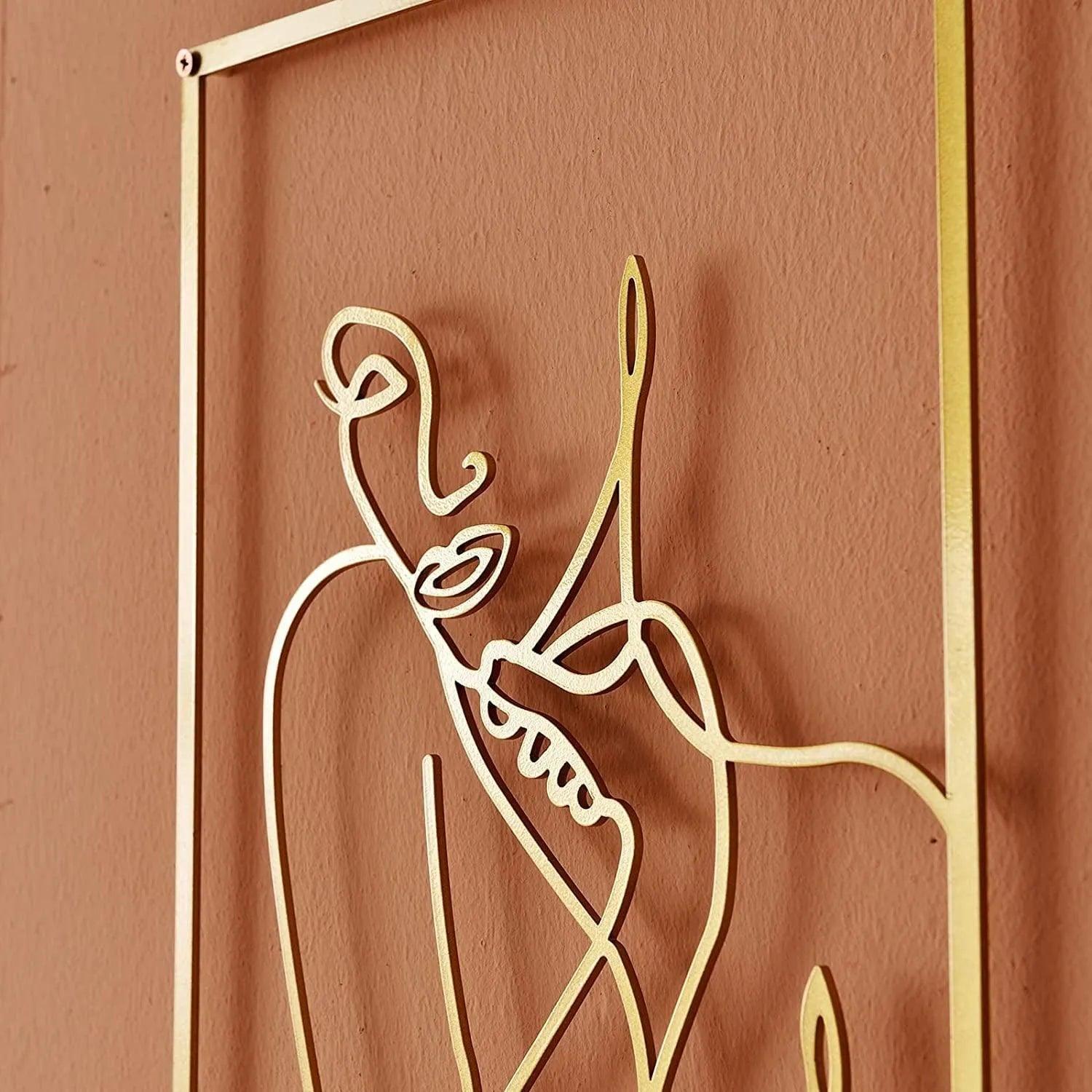 Modern Abstract Female Gold Line Silhouette Metal Art │ Nordic Woman Iron Wall Hanging Decor Ornament - Besontique Home