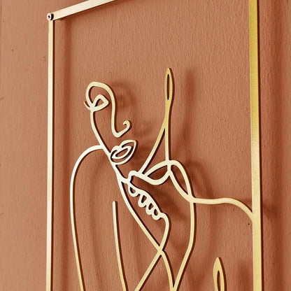 Modern Abstract Female Gold Line Silhouette Metal Art │ Nordic Woman Iron Wall Hanging Decor Ornament - Besontique Home