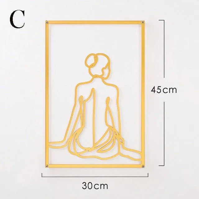 Modern Abstract Female Gold Line Silhouette Metal Art │ Nordic Woman Iron Wall Hanging Decor Ornament - Besontique Home