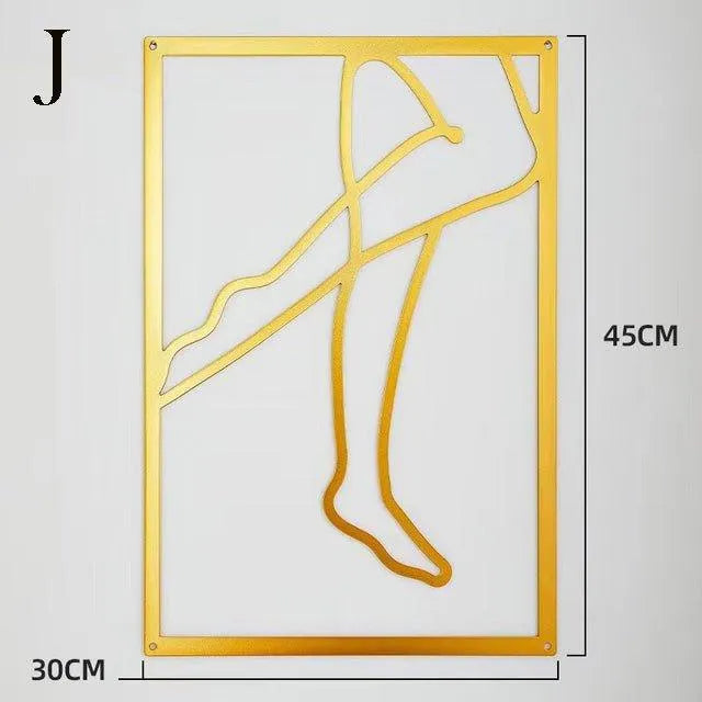 Modern Abstract Female Gold Line Silhouette Metal Art │ Nordic Woman Iron Wall Hanging Decor Ornament - Besontique Home