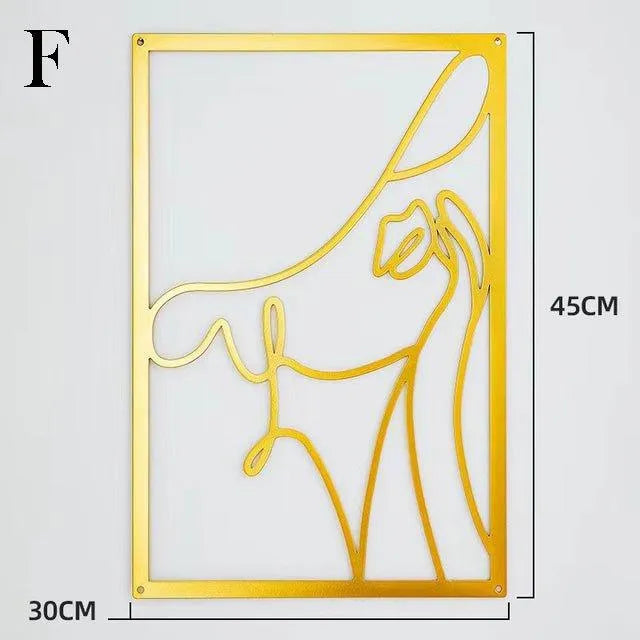 Modern Abstract Female Gold Line Silhouette Metal Art │ Nordic Woman Iron Wall Hanging Decor Ornament - Besontique Home