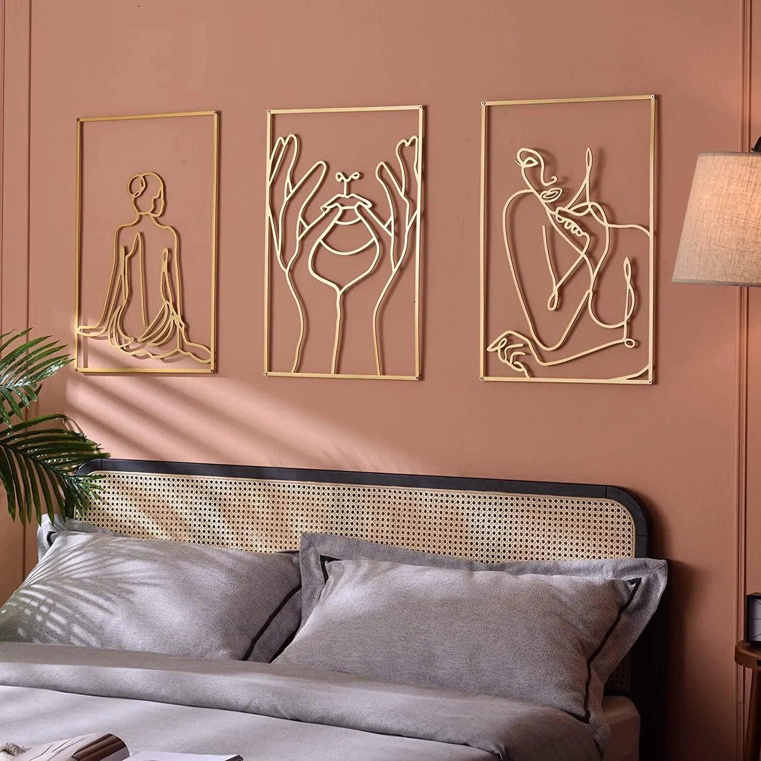 Modern Abstract Female Gold Line Silhouette Metal Art │ Nordic Woman Iron Wall Hanging Decor Ornament - Besontique Home