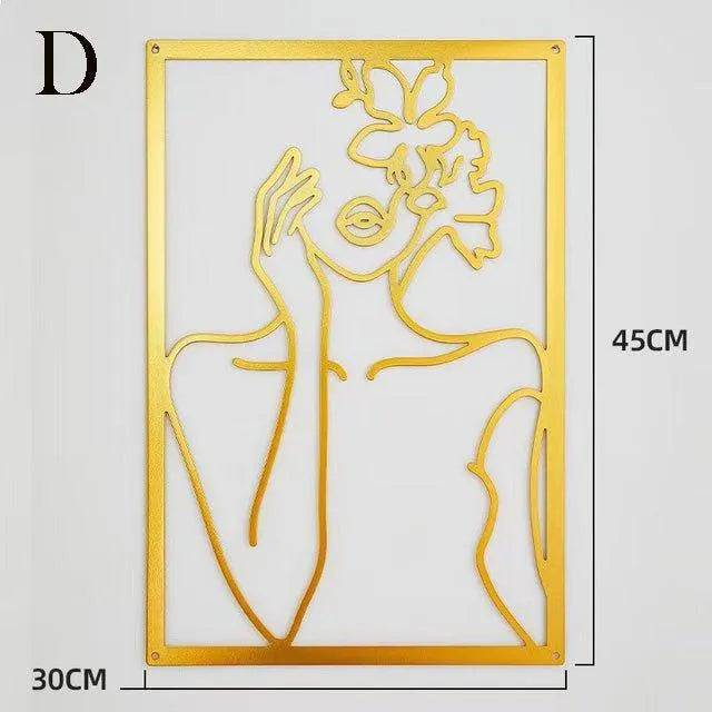 Modern Abstract Female Gold Line Silhouette Metal Art │ Nordic Woman Iron Wall Hanging Decor Ornament - Besontique Home