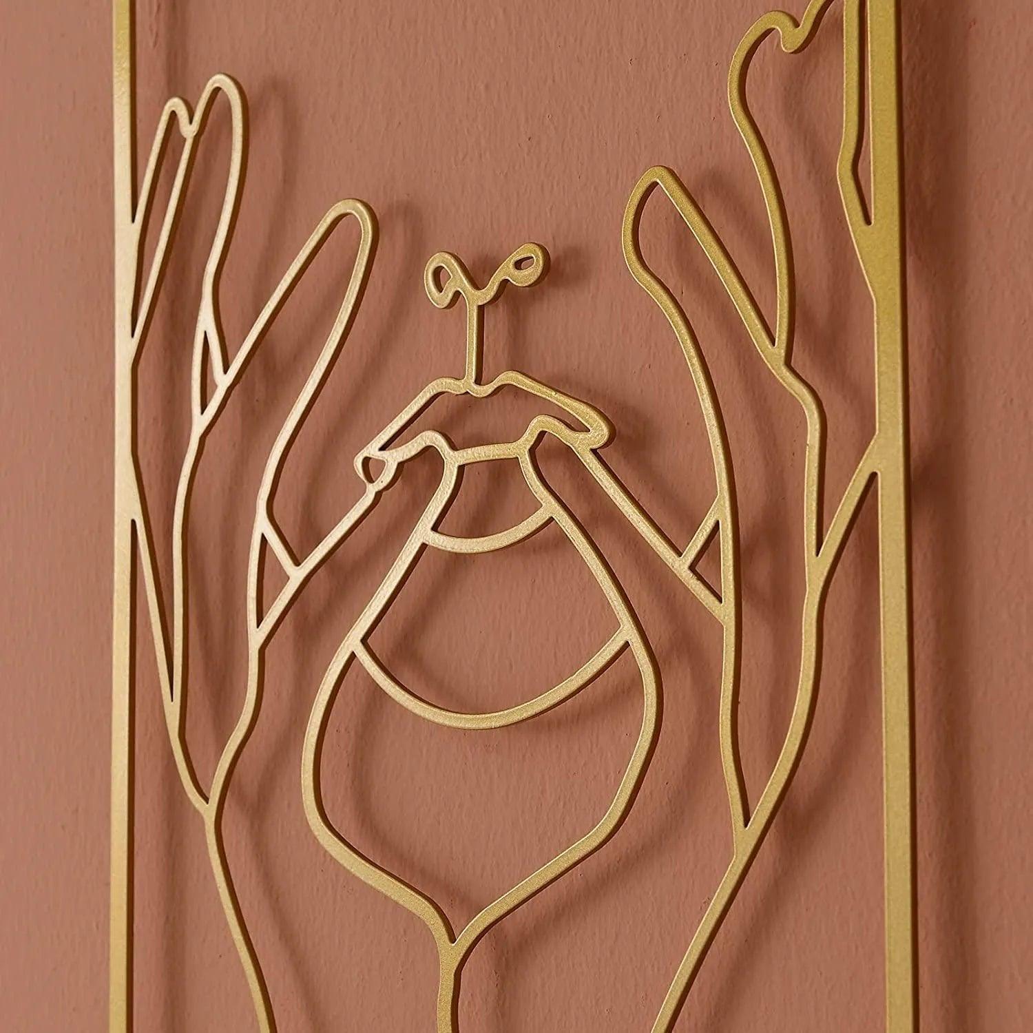 Modern Abstract Female Gold Line Silhouette Metal Art │ Nordic Woman Iron Wall Hanging Decor Ornament - Besontique Home