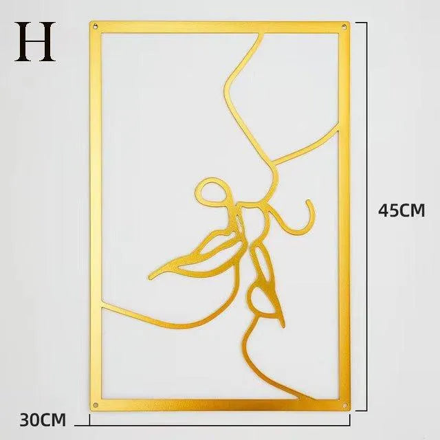 Modern Abstract Female Gold Line Silhouette Metal Art │ Nordic Woman Iron Wall Hanging Decor Ornament - Besontique Home