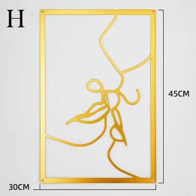 Modern Abstract Female Gold Line Silhouette Metal Art │ Nordic Woman Iron Wall Hanging Decor Ornament - Besontique Home