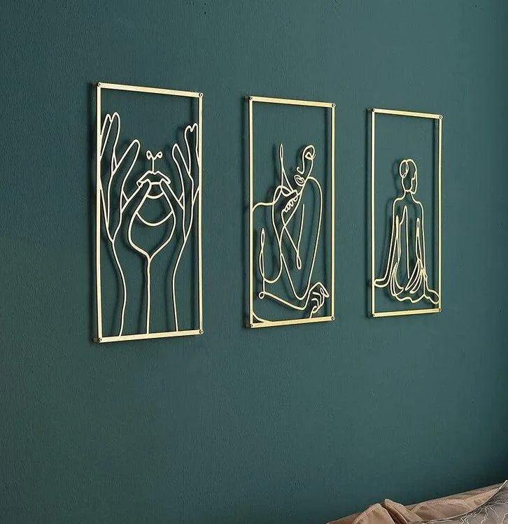 Modern Abstract Female Gold Line Silhouette Metal Art │ Nordic Woman Iron Wall Hanging Decor Ornament - Besontique Home