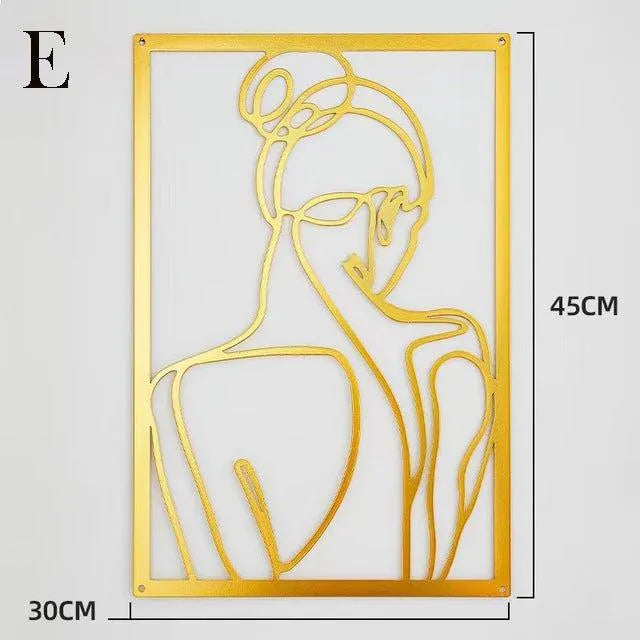 Modern Abstract Female Gold Line Silhouette Metal Art │ Nordic Woman Iron Wall Hanging Decor Ornament - Besontique Home
