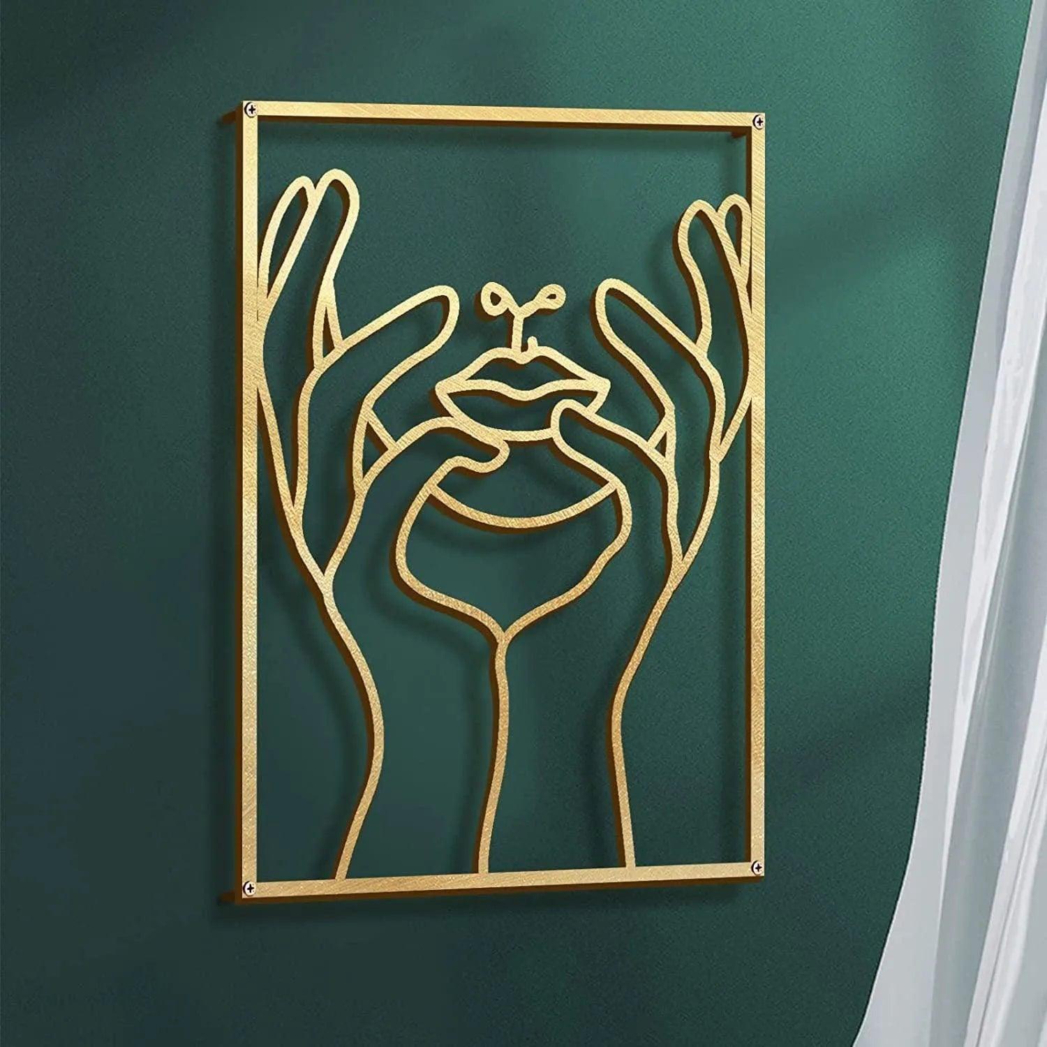 Modern Abstract Female Gold Line Silhouette Metal Art │ Nordic Woman Iron Wall Hanging Decor Ornament - Besontique Home