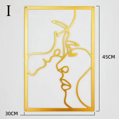 Modern Abstract Female Gold Line Silhouette Metal Art │ Nordic Woman Iron Wall Hanging Decor Ornament - Besontique Home