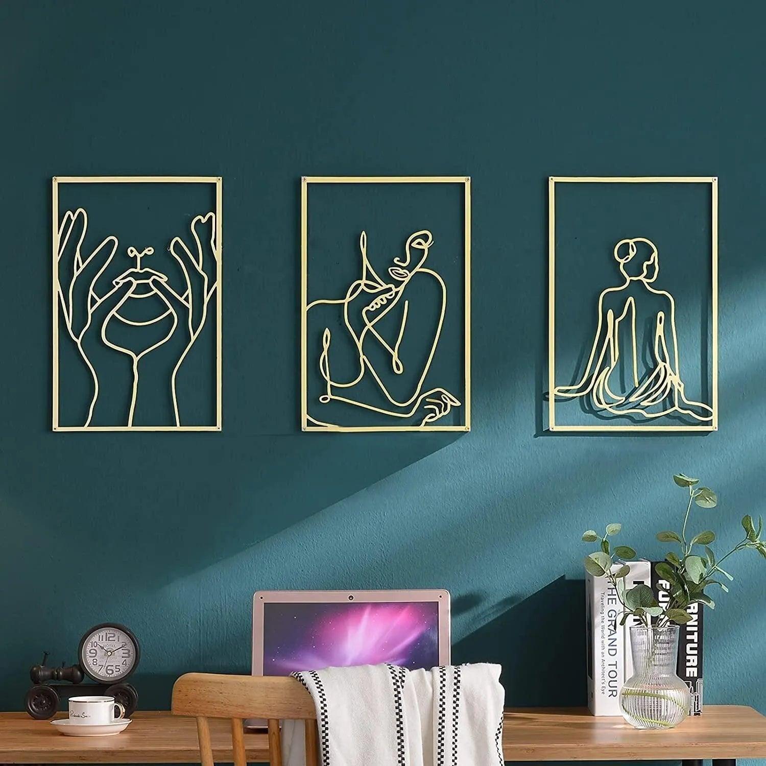 Modern Abstract Female Gold Line Silhouette Metal Art │ Nordic Woman Iron Wall Hanging Decor Ornament - Besontique Home