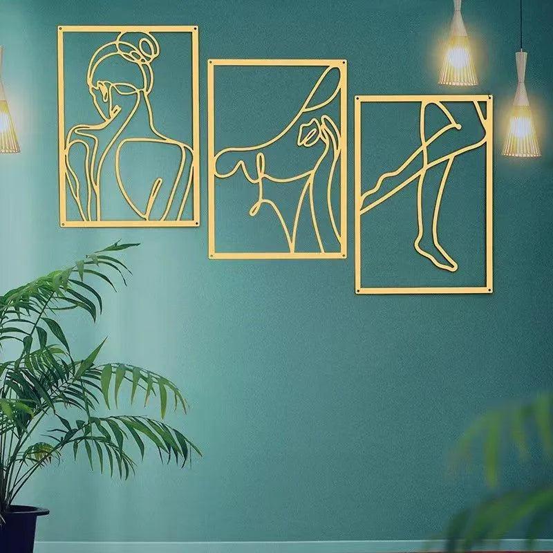 Modern Abstract Female Gold Line Silhouette Metal Art │ Nordic Woman Iron Wall Hanging Decor Ornament - Besontique Home