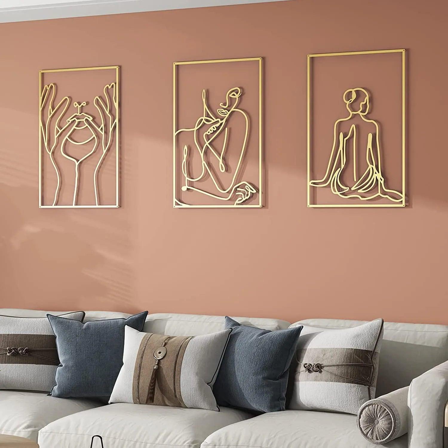 Modern Abstract Female Gold Line Silhouette Metal Art │ Nordic Woman Iron Wall Hanging Decor Ornament - Besontique Home