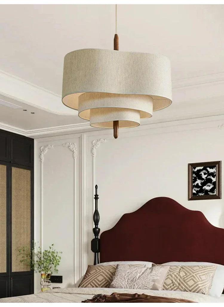 Modern Art Deco Linen Fabric Pendant Ceiling Light │ Japandi Chandelier Hanging Lamp - Besontique Home