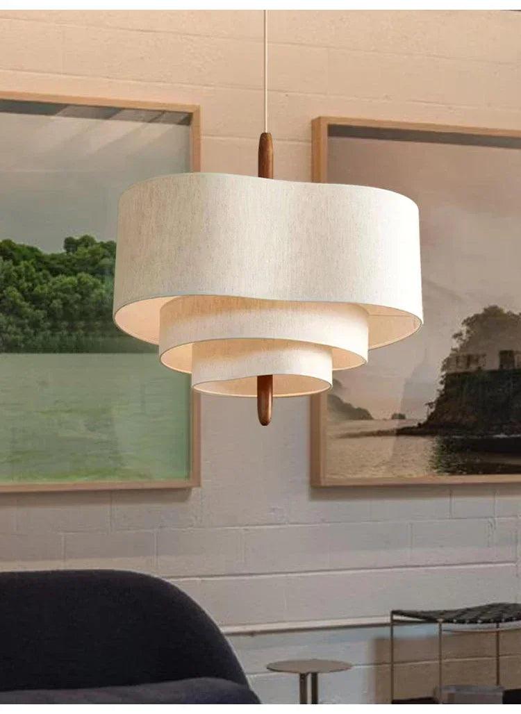 Modern Art Deco Linen Fabric Pendant Ceiling Light │ Japandi Chandelier Hanging Lamp - Besontique Home