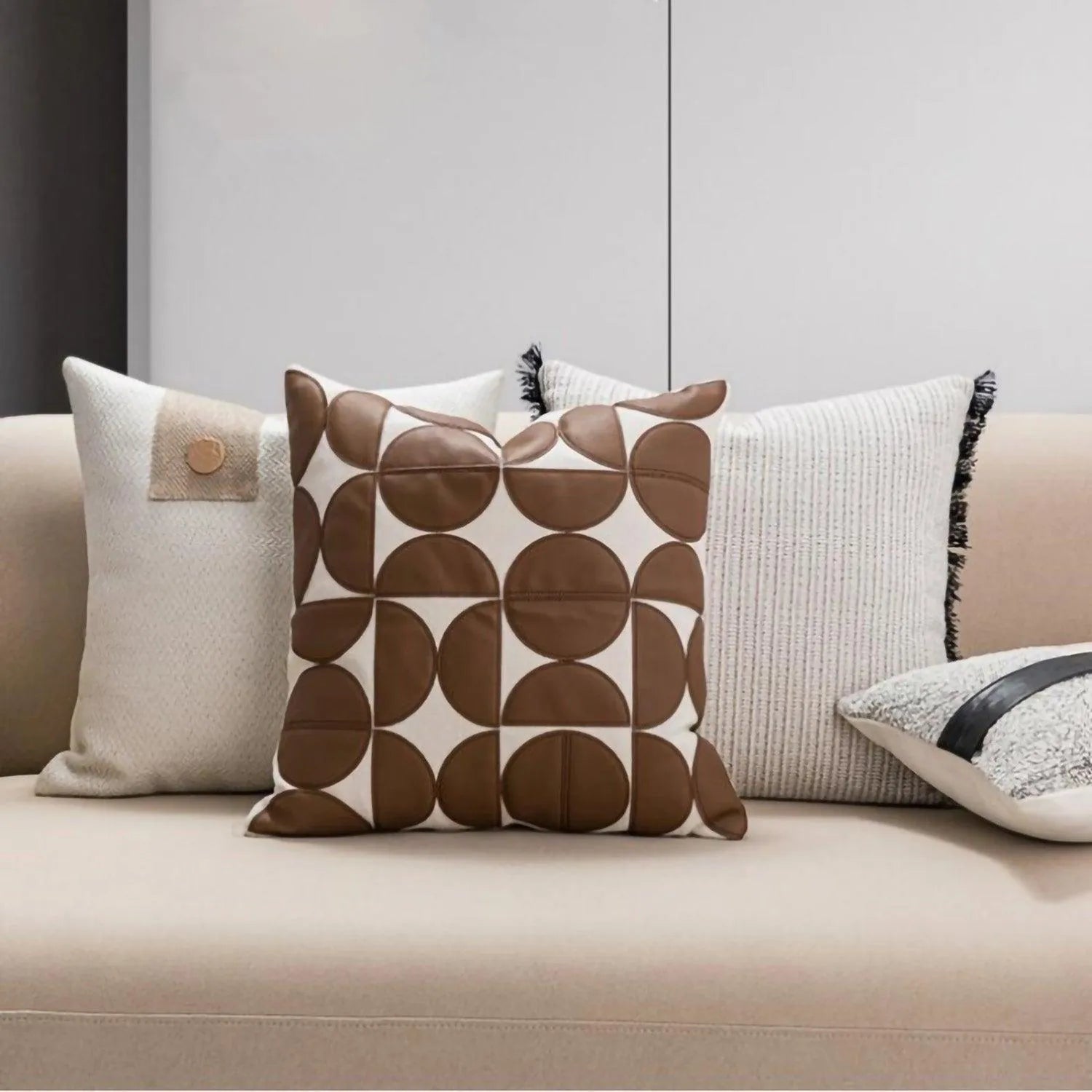 Modern Artificial Leather Cushion Cover │ Geometric Decorative Pillow Cases - Besontique