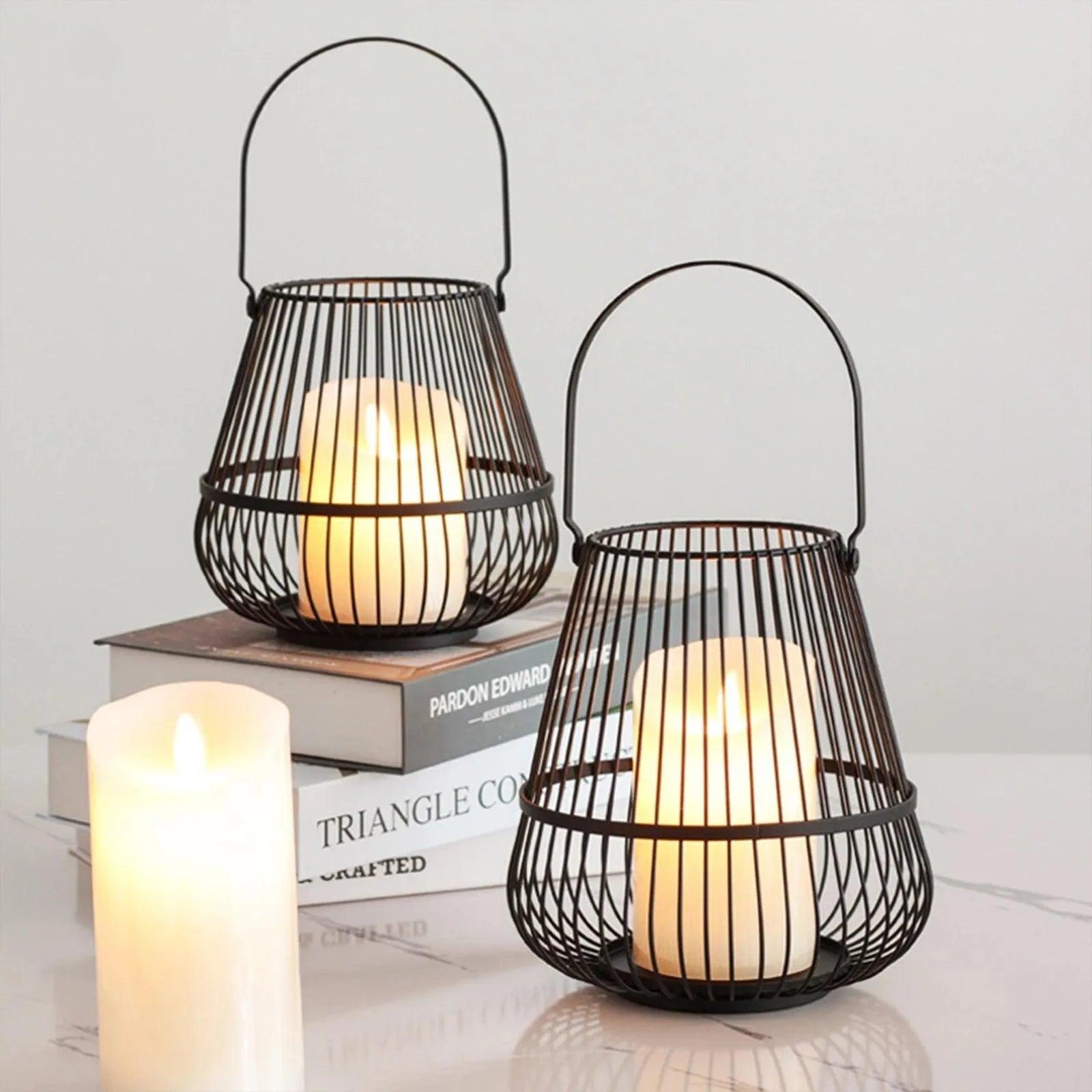 Modern Black Cage Candlestick Holder │ Simple Hanging Lantern Candle Stand - Besontique Home